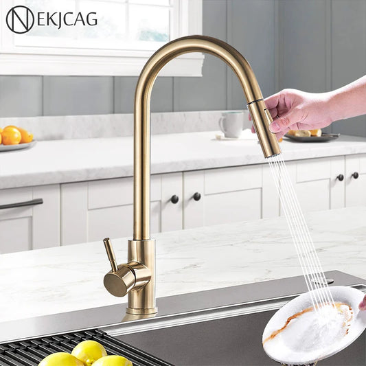 Luxury Brushed Gold Kitchen Wash Basin Faucet Hot Cold Mixer