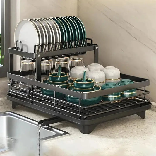 Stainless Steel Dish Drying Rack Adjustable Kitchen Plates Organize