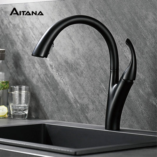 Simple brass brushed gold kitchen faucet black sink Tap